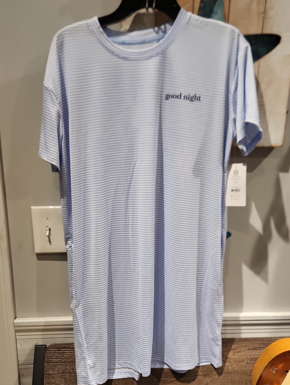 Good Night Women's Light Blue Striped Nightshirt Sz S-M
